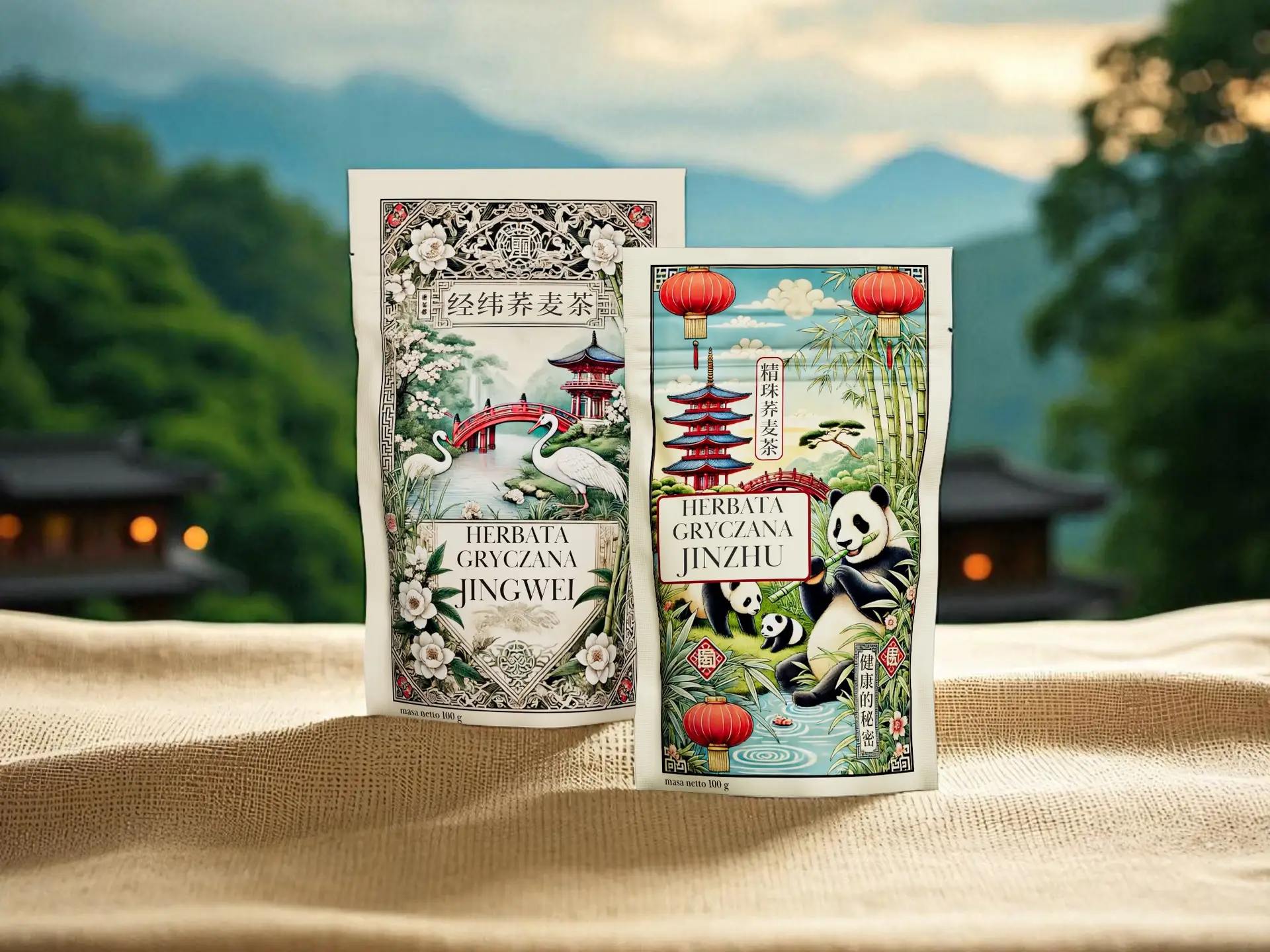 Sobacha cherbaty gryczan Jinzhu i Jingwei